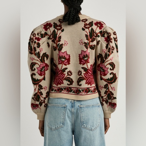 NWT Farm Rio Ravenala Floral-intarsia Knitted Cardigan Cream, Size L - Picture 3 of 15